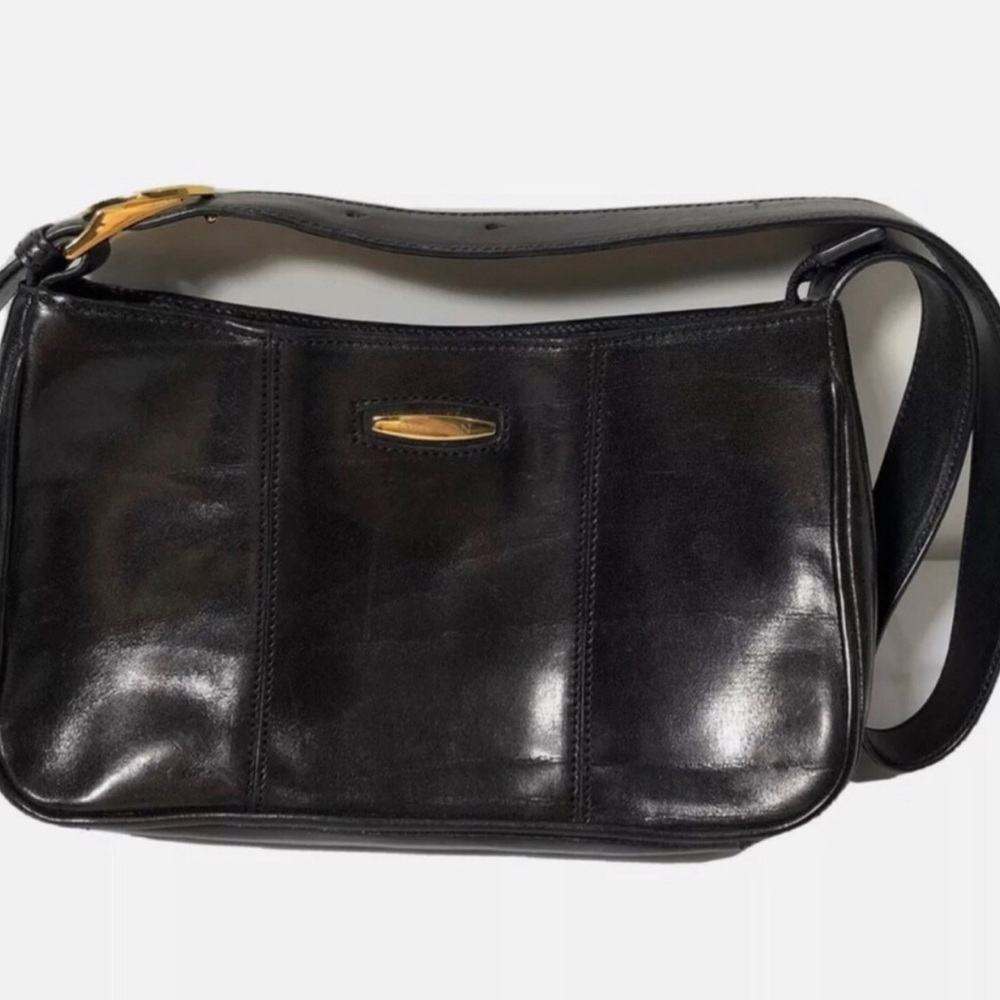 Oroton vintage black small leather shoulder bag.